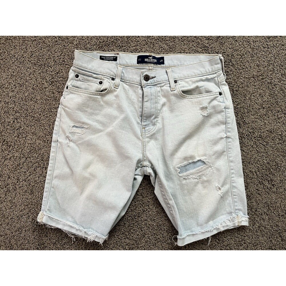 Hollister Mens Sz 31 Blue Denim Shorts Epic Flex Skinny Ripped Distressed